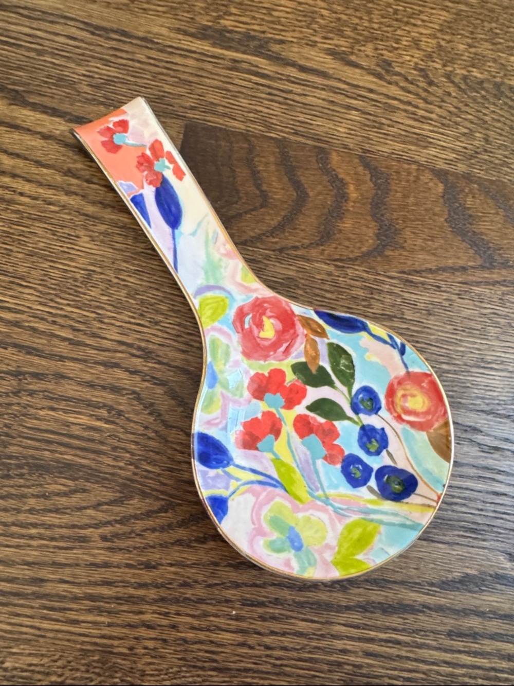 Anthropologie Hand-Painted Floral Ceramic Spoon Rest - Multicolor